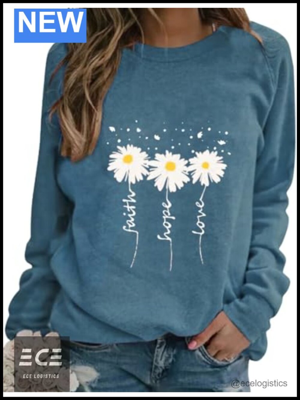 Daisy Print Crewneck Sweatshirt Long Sleeve Pullover Top